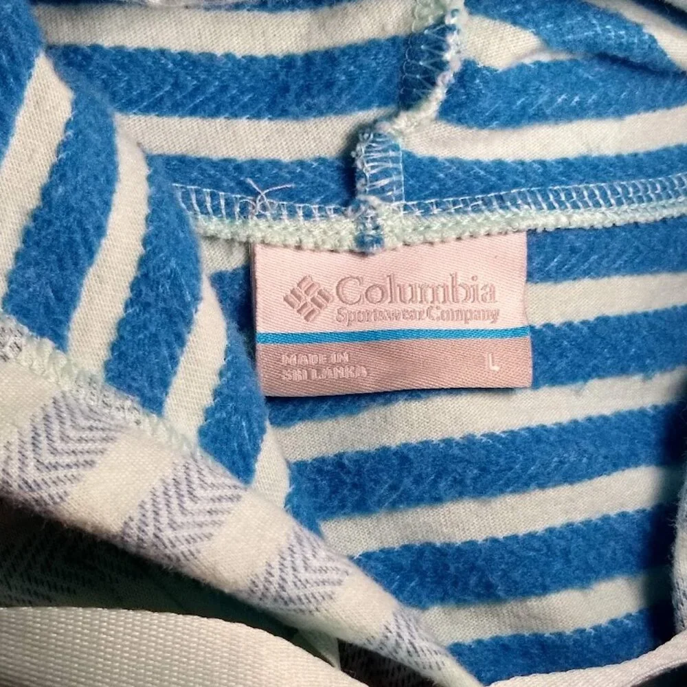 Columbia women L zip-front sweatshirt hoodie aqua stripes - Picture 3 of 15